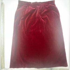 Burgundy Red Velvet Vintage midi holiday, Christmas skirt slit in back, size 18